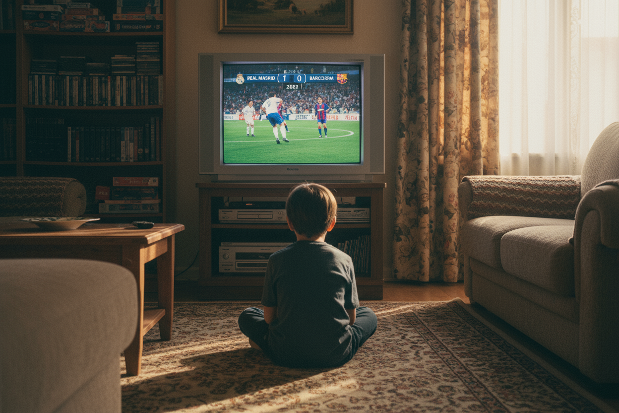 Quiero que el niño este sentado en el suelo con las piernas cruzadas de espalda a la camara